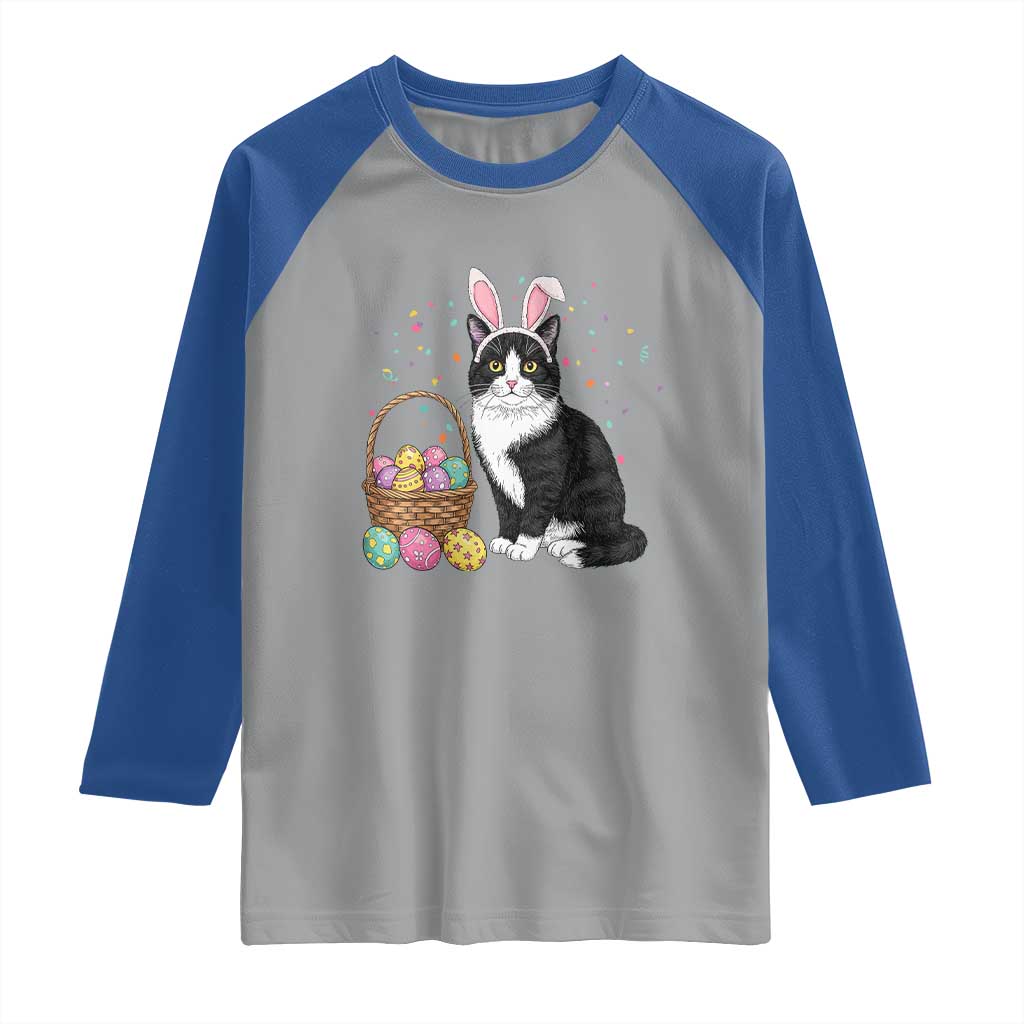 Easter Day Cat Bunny Ears Eggs Graphic Raglan Shirt - Wonder Print Shop