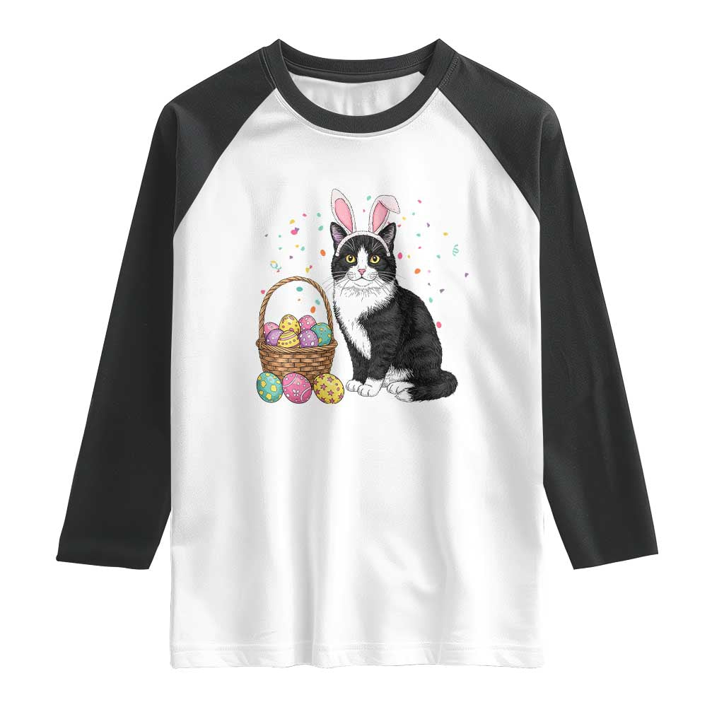 Easter Day Cat Bunny Ears Eggs Graphic Raglan Shirt - Wonder Print Shop