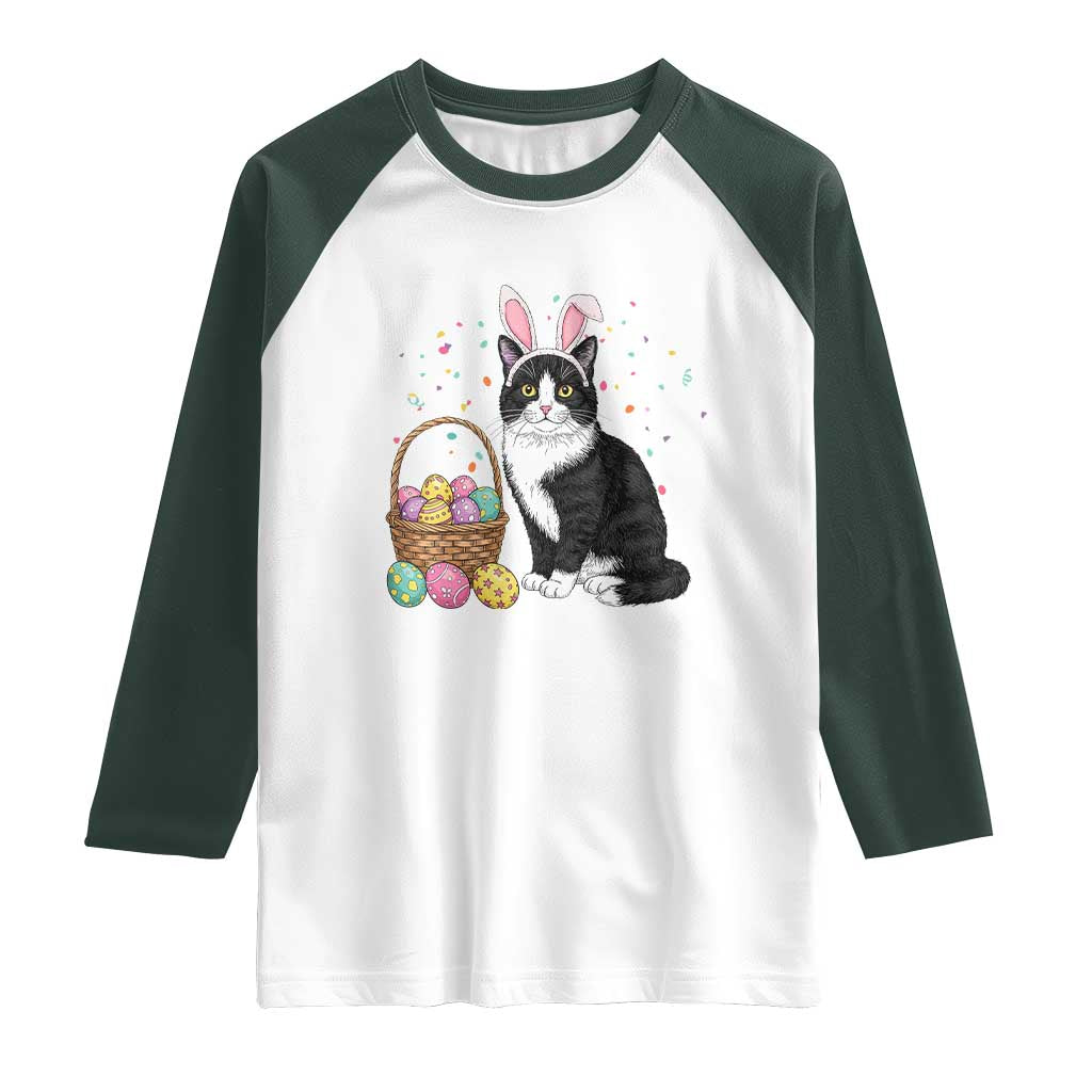 Easter Day Cat Bunny Ears Eggs Graphic Raglan Shirt - Wonder Print Shop