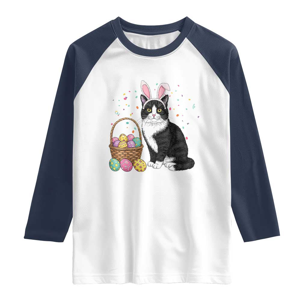 Easter Day Cat Bunny Ears Eggs Graphic Raglan Shirt - Wonder Print Shop
