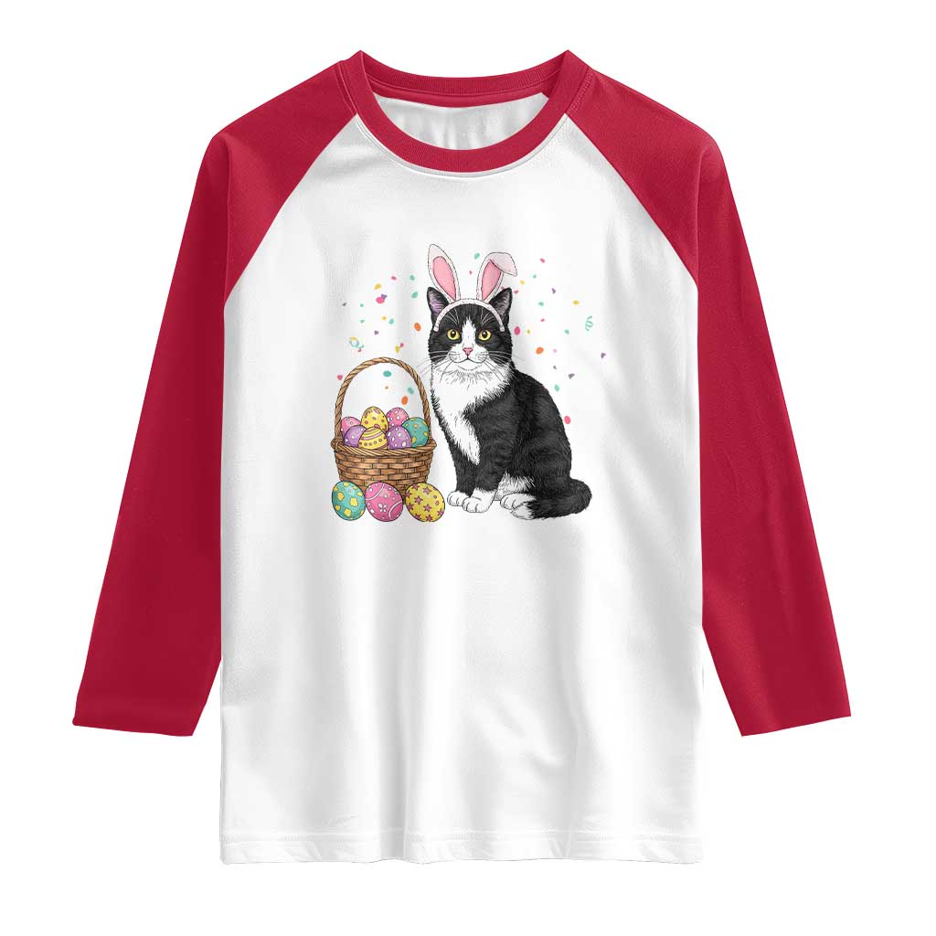 Easter Day Cat Bunny Ears Eggs Graphic Raglan Shirt - Wonder Print Shop