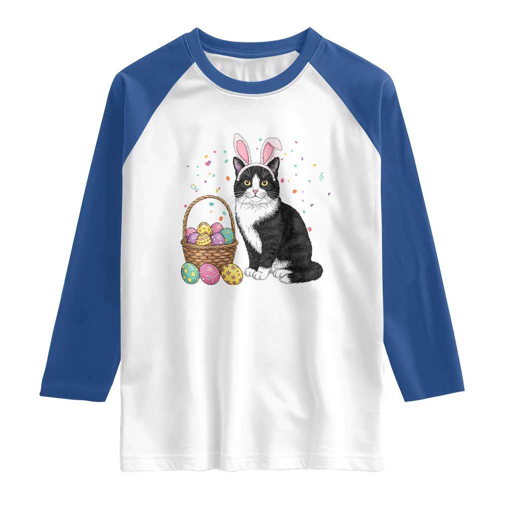 Easter Day Cat Bunny Ears Eggs Graphic Raglan Shirt - Wonder Print Shop