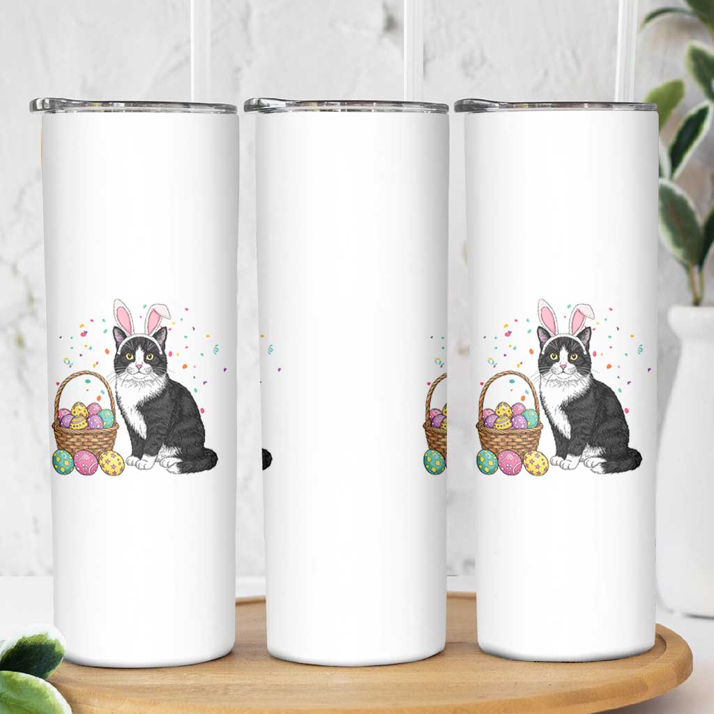 Easter Day Cat Bunny Ears Eggs Graphic Skinny Tumbler - Wonder Print Shop
