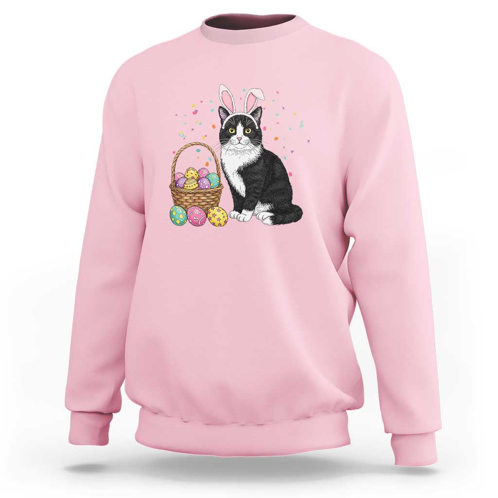 Easter Day Cat Bunny Ears Eggs Graphic Sweatshirt - Wonder Print Shop
