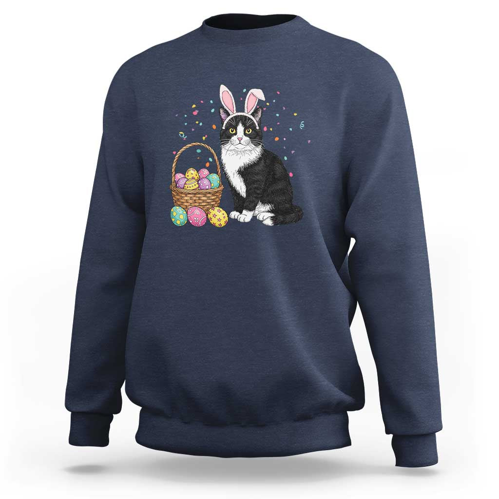 Easter Day Cat Bunny Ears Eggs Graphic Sweatshirt - Wonder Print Shop