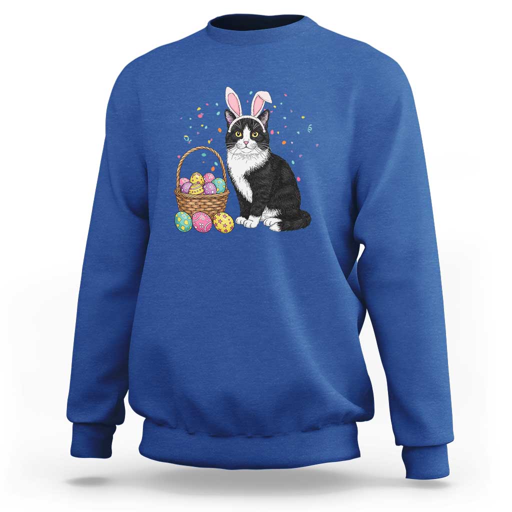 Easter Day Cat Bunny Ears Eggs Graphic Sweatshirt - Wonder Print Shop