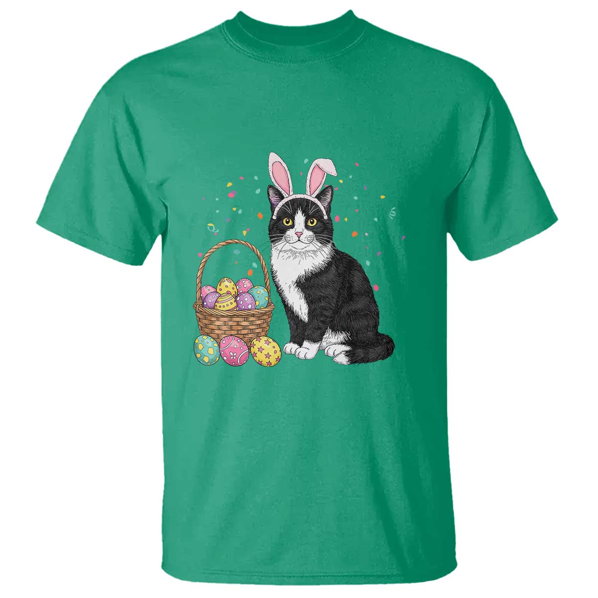 Easter Day Cat Bunny Ears Eggs Graphic T Shirt - Wonder Print Shop
