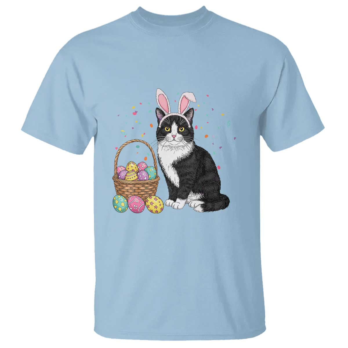 Easter Day Cat Bunny Ears Eggs Graphic T Shirt - Wonder Print Shop