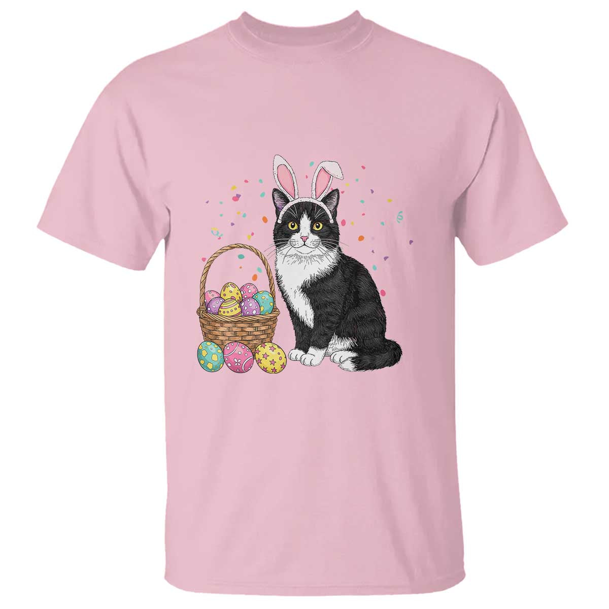 Easter Day Cat Bunny Ears Eggs Graphic T Shirt - Wonder Print Shop