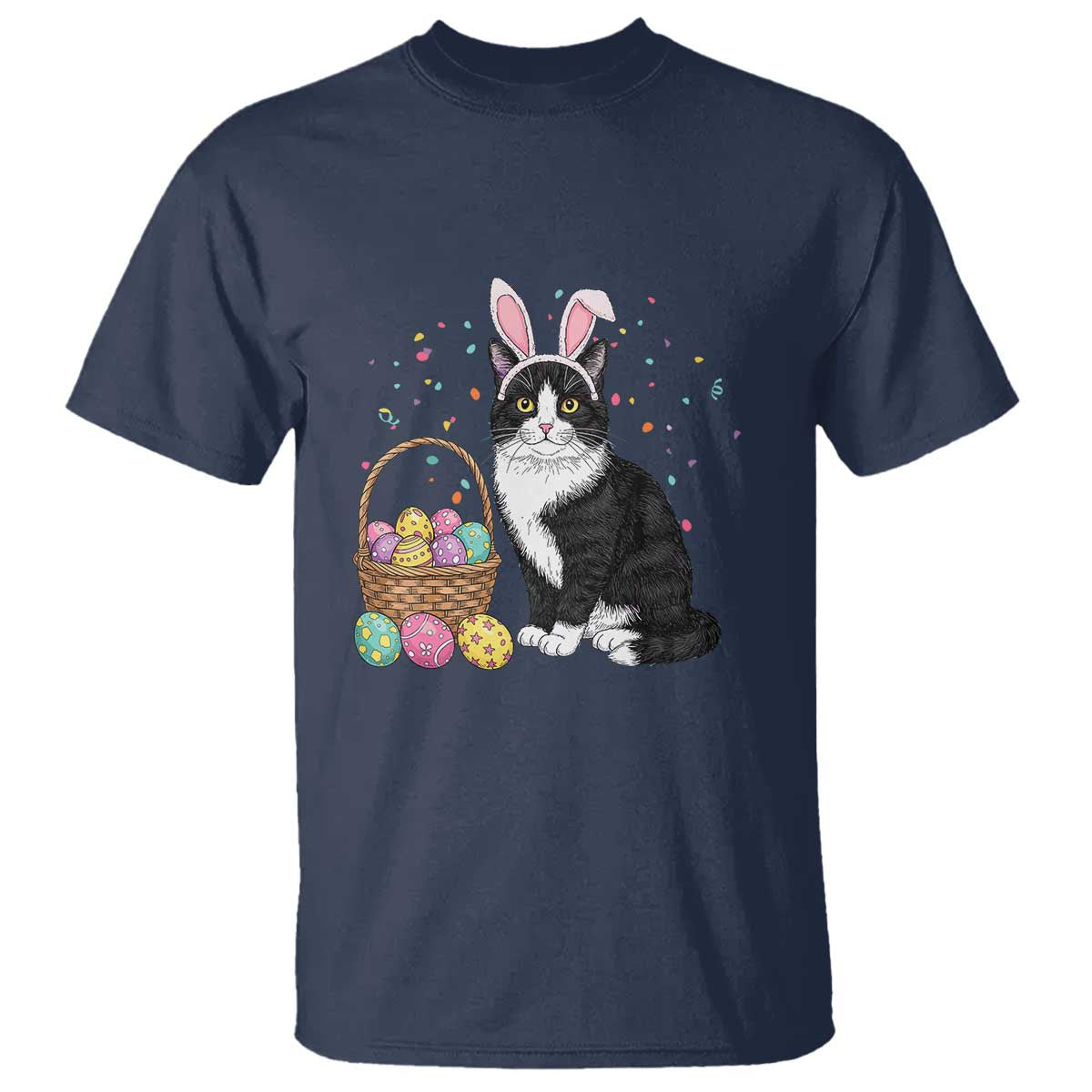 Easter Day Cat Bunny Ears Eggs Graphic T Shirt - Wonder Print Shop