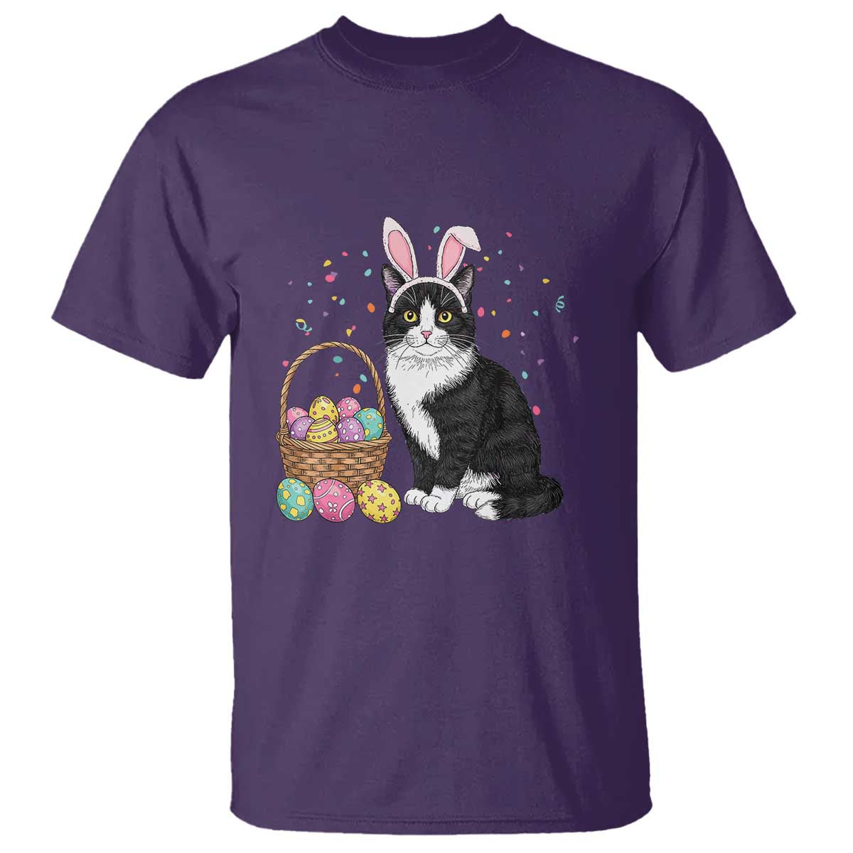 Easter Day Cat Bunny Ears Eggs Graphic T Shirt - Wonder Print Shop