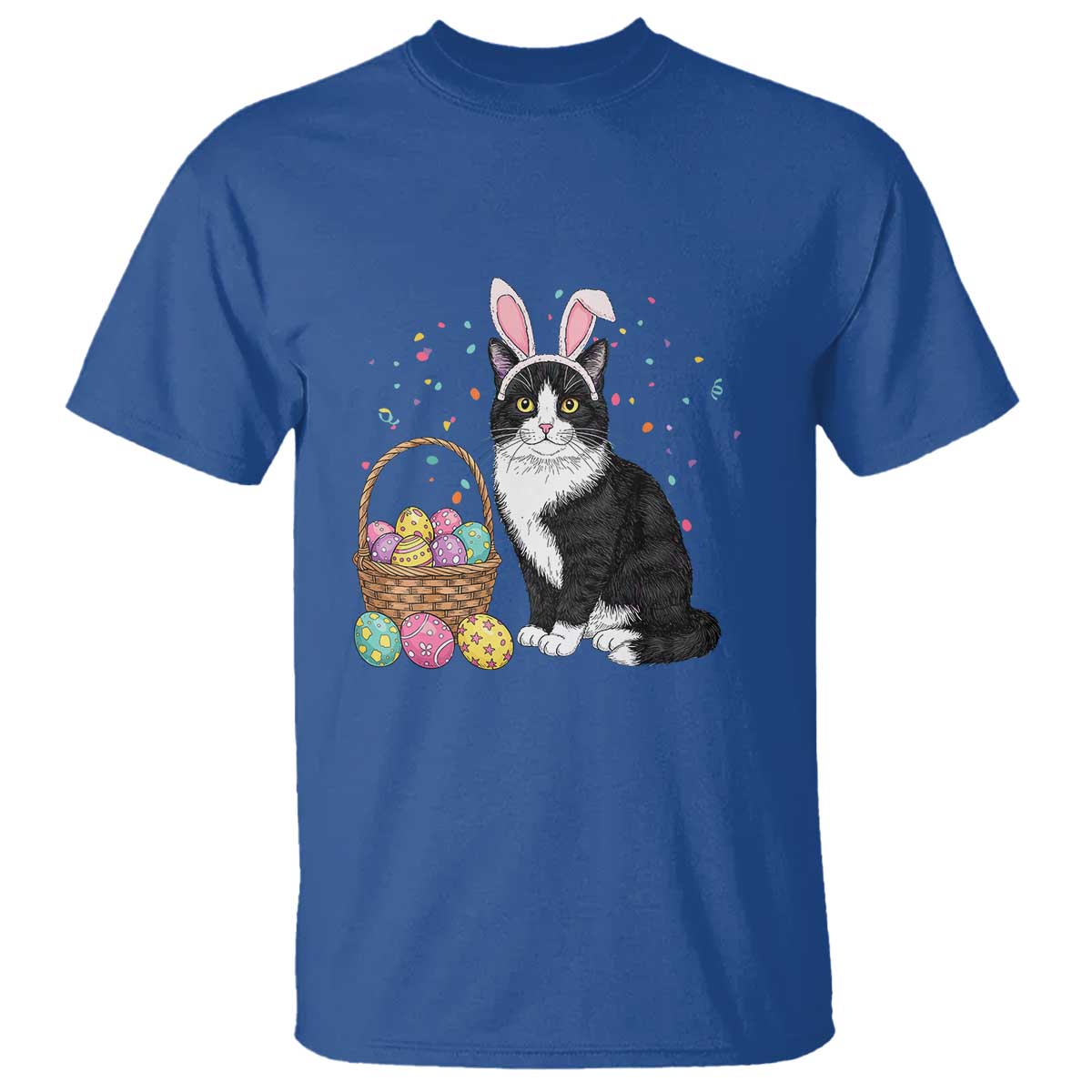 Easter Day Cat Bunny Ears Eggs Graphic T Shirt - Wonder Print Shop
