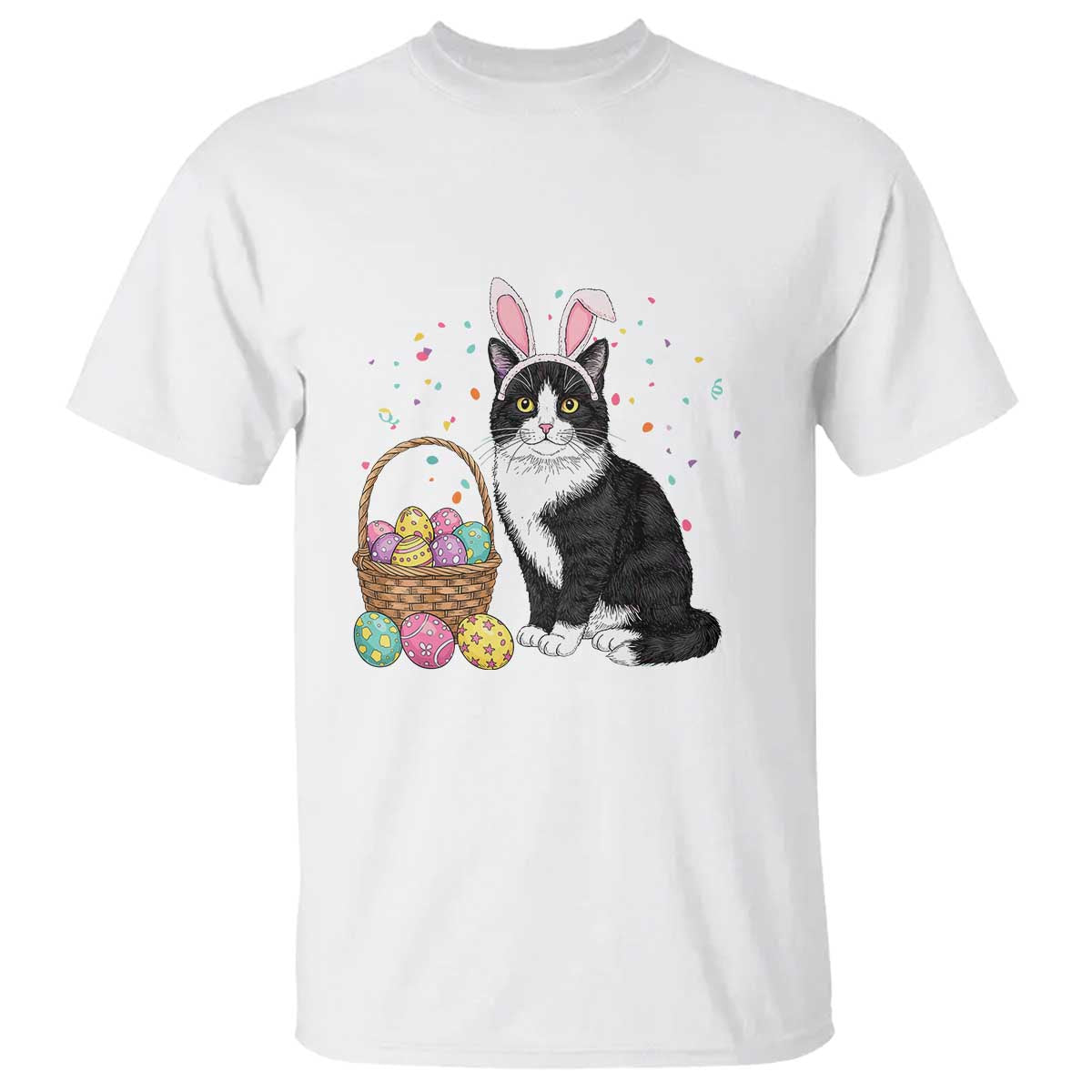 Easter Day Cat Bunny Ears Eggs Graphic T Shirt - Wonder Print Shop