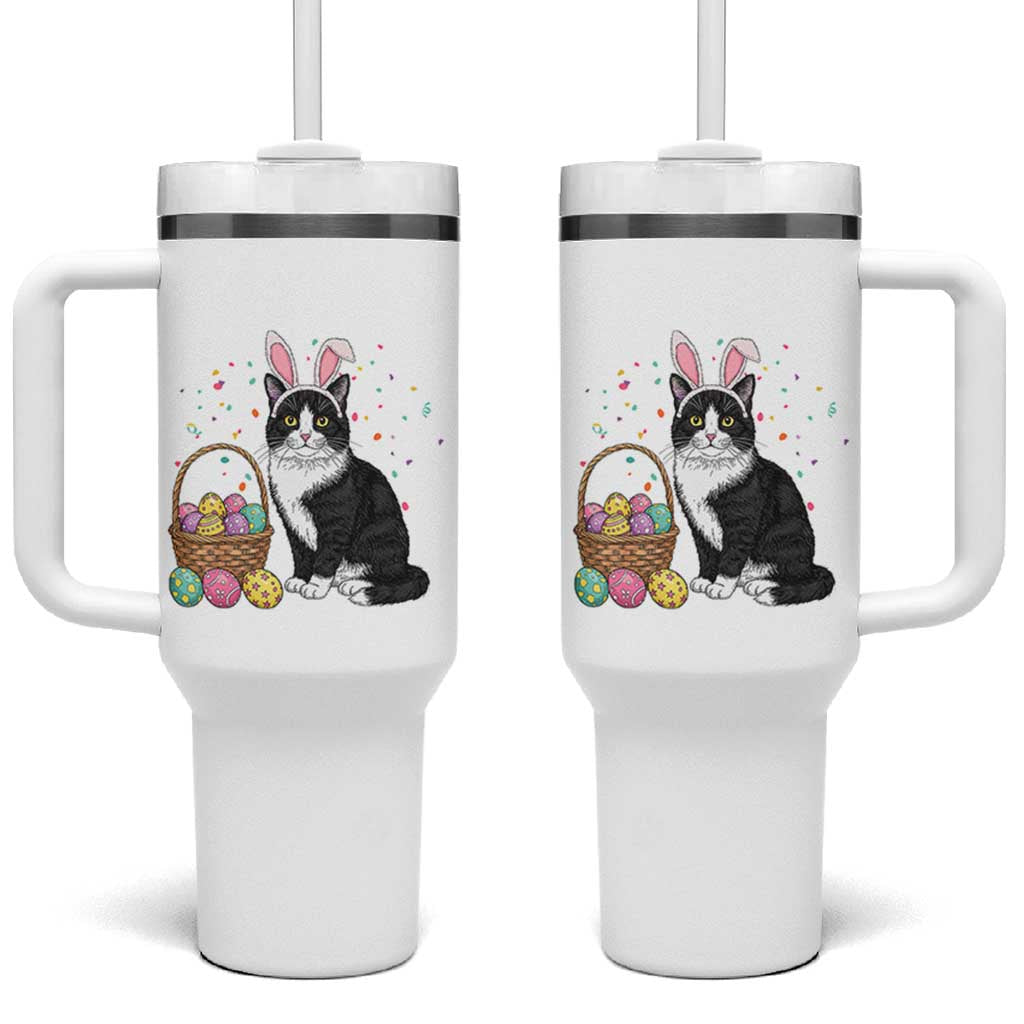 Easter Day Cat Bunny Ears Eggs Graphic Tumbler With Handle - Wonder Print Shop