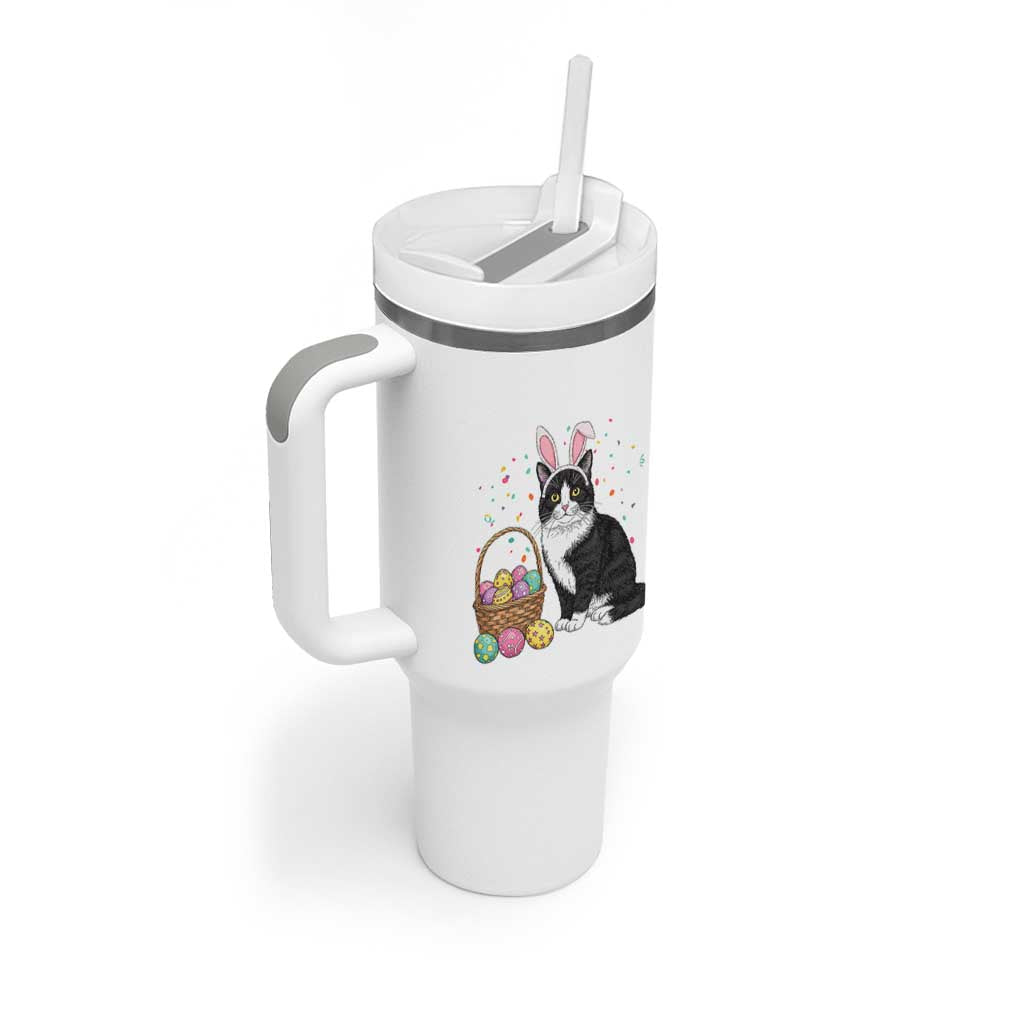 Easter Day Cat Bunny Ears Eggs Graphic Tumbler With Handle - Wonder Print Shop