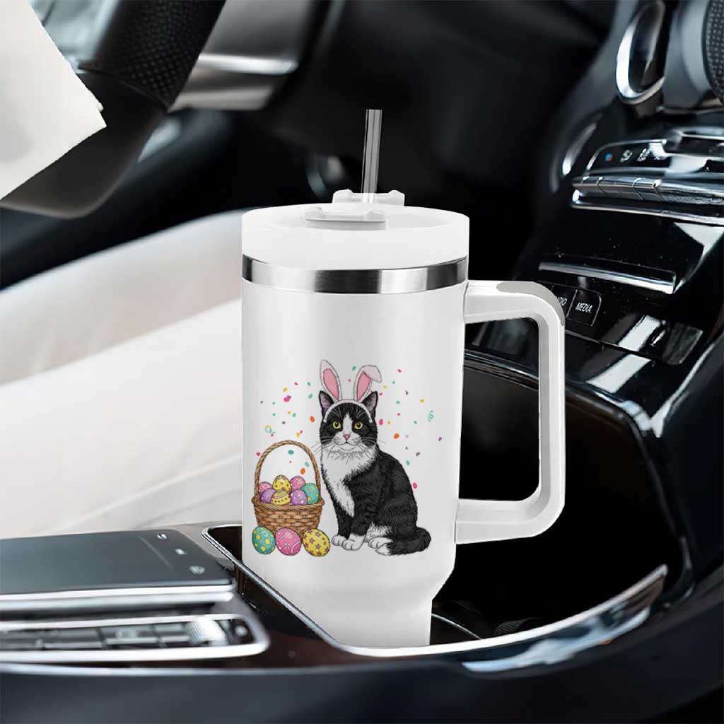 Easter Day Cat Bunny Ears Eggs Graphic Tumbler With Handle - Wonder Print Shop