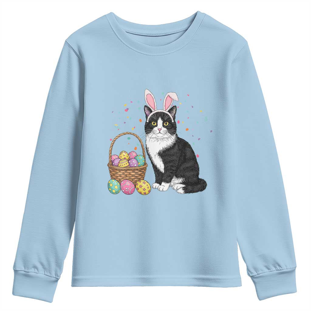 Easter Day Cat Bunny Ears Eggs Graphic Youth Sweatshirt - Wonder Print Shop