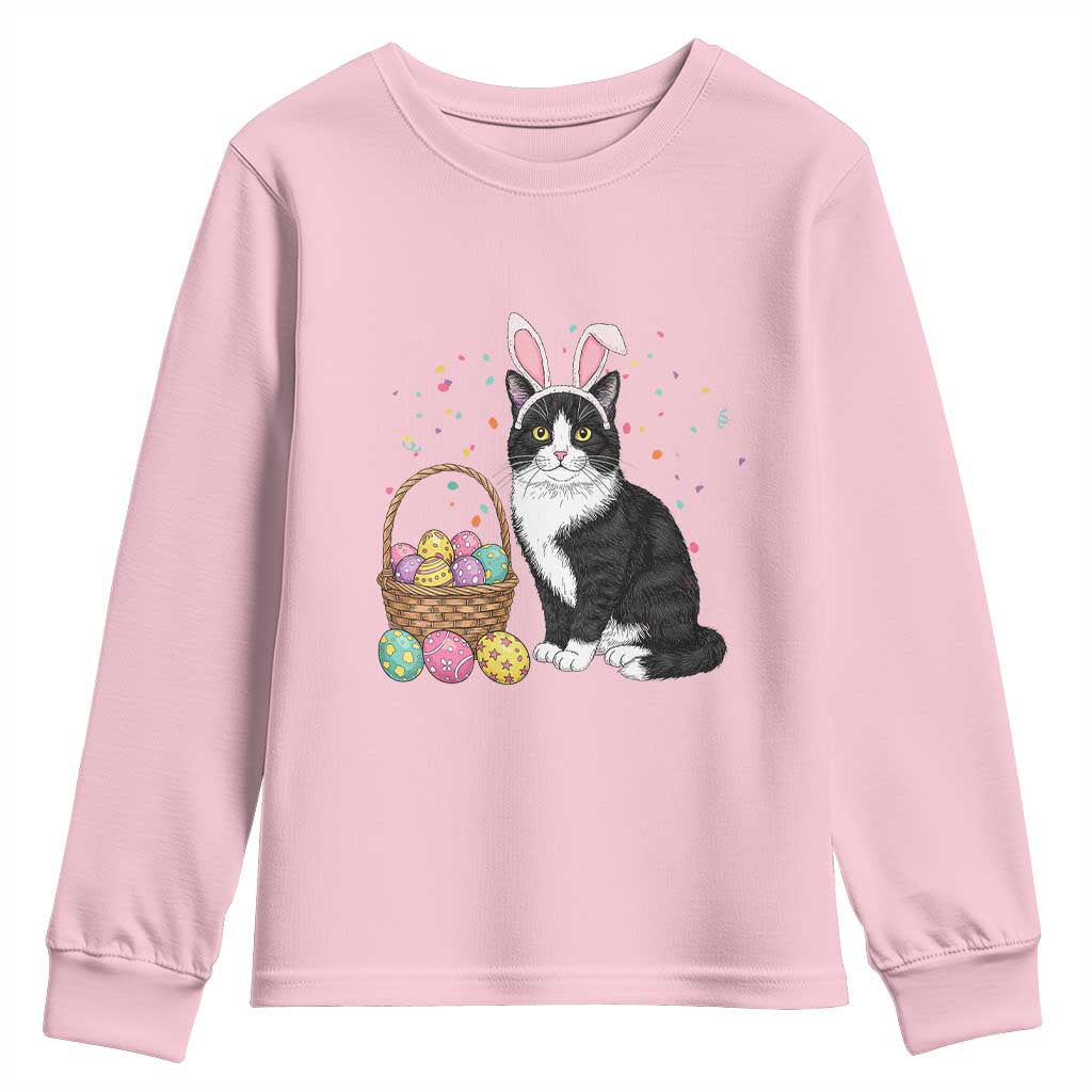 Easter Day Cat Bunny Ears Eggs Graphic Youth Sweatshirt - Wonder Print Shop