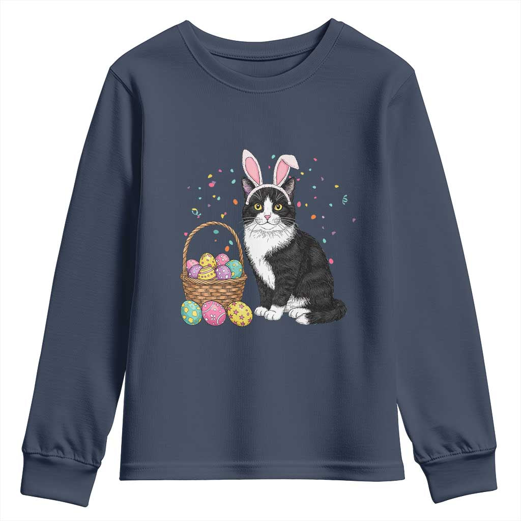 Easter Day Cat Bunny Ears Eggs Graphic Youth Sweatshirt - Wonder Print Shop