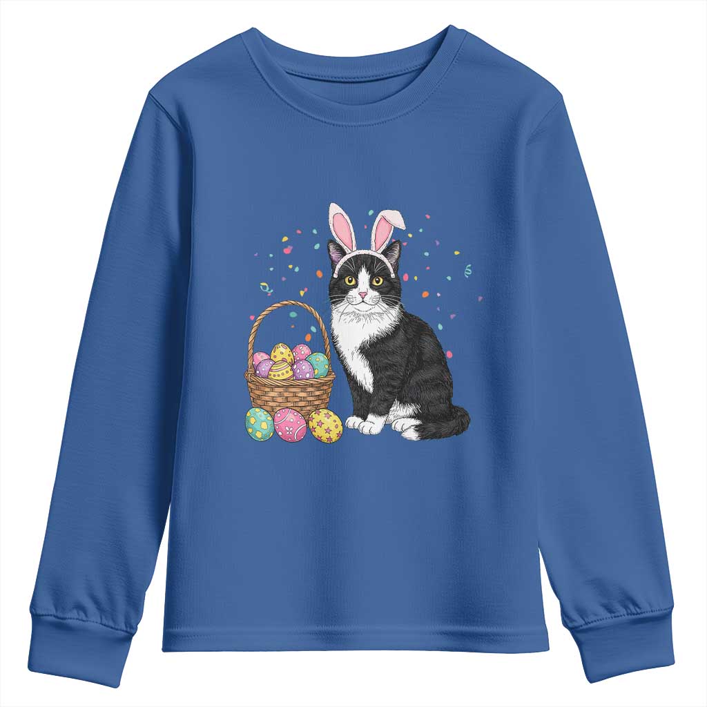 Easter Day Cat Bunny Ears Eggs Graphic Youth Sweatshirt - Wonder Print Shop