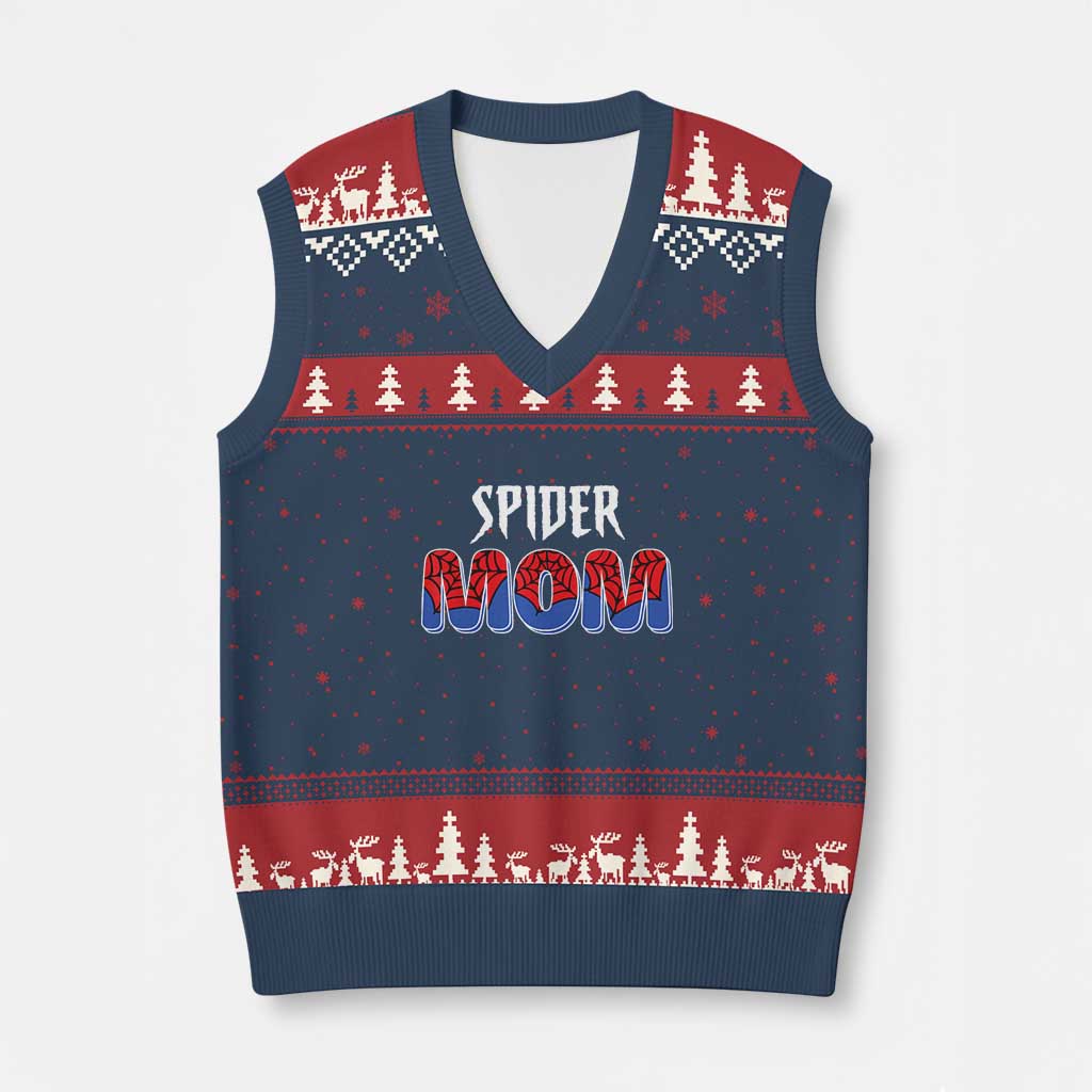 Funny Spider Mom V-Neck Knit Sweater Vest Son Birthday Party - Wonder Print Shop