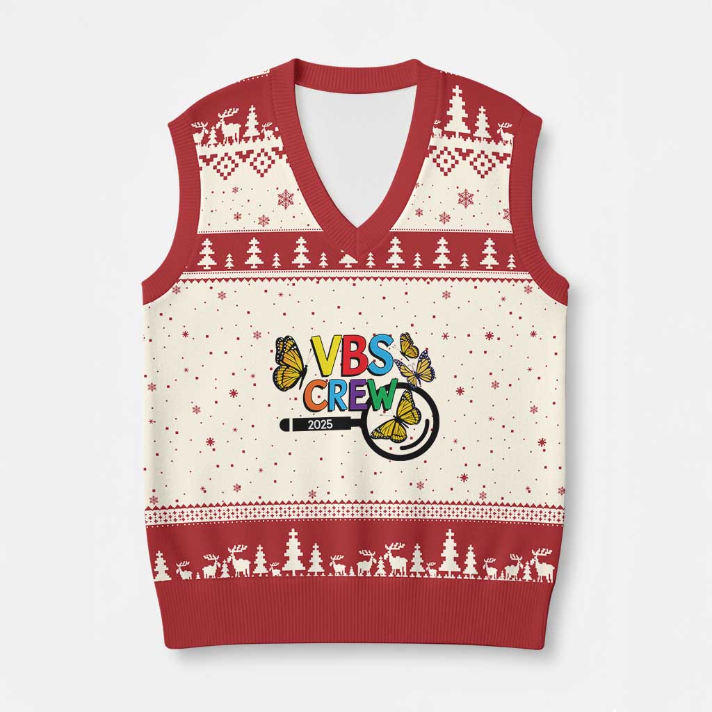VBS 2025 V-Neck Knit Sweater Vest Magnified Vacation Bible School Butterfly VBS Team - Wonder Print Shop