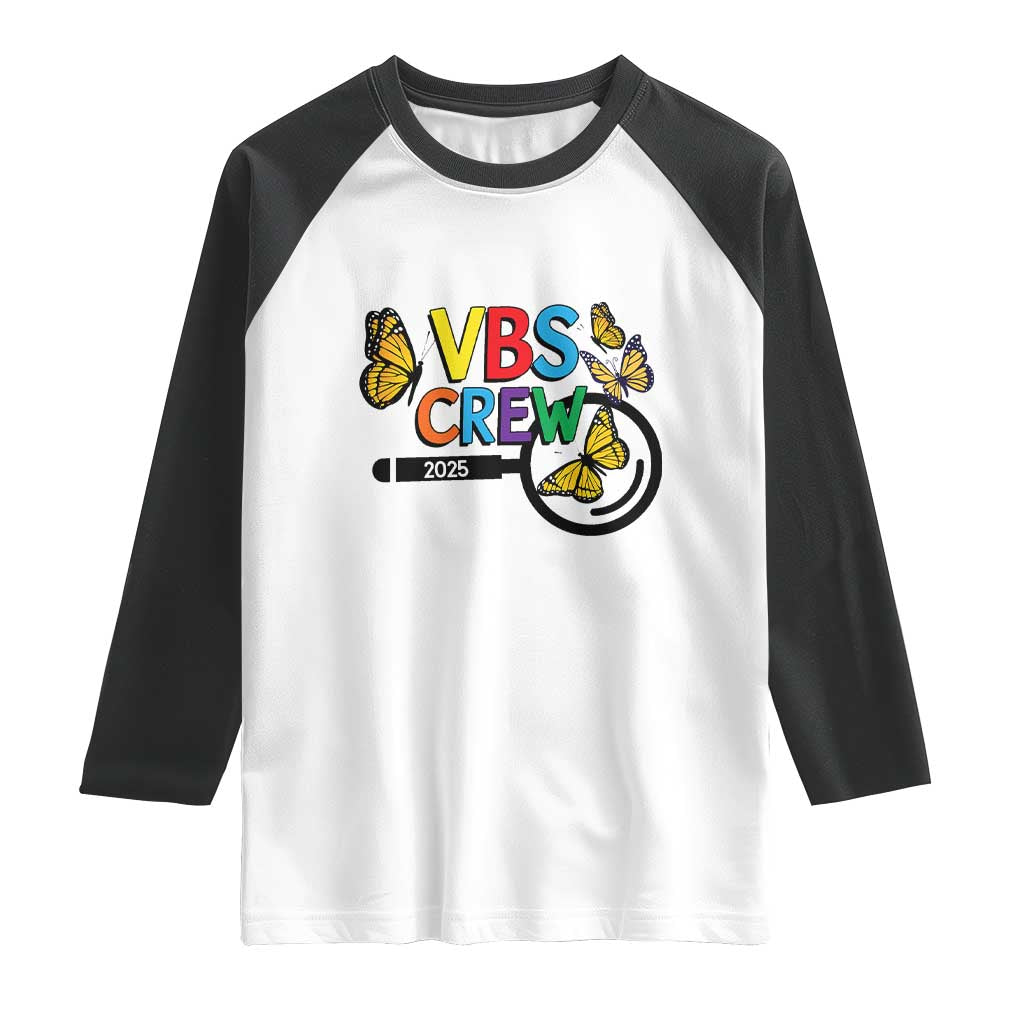 VBS 2025 Raglan Shirt Magnified Vacation Bible School Butterfly VBS Team