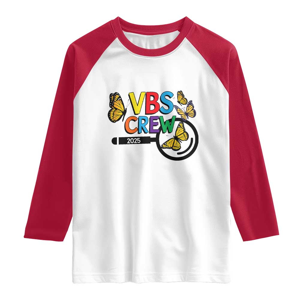 VBS 2025 Raglan Shirt Magnified Vacation Bible School Butterfly VBS Team