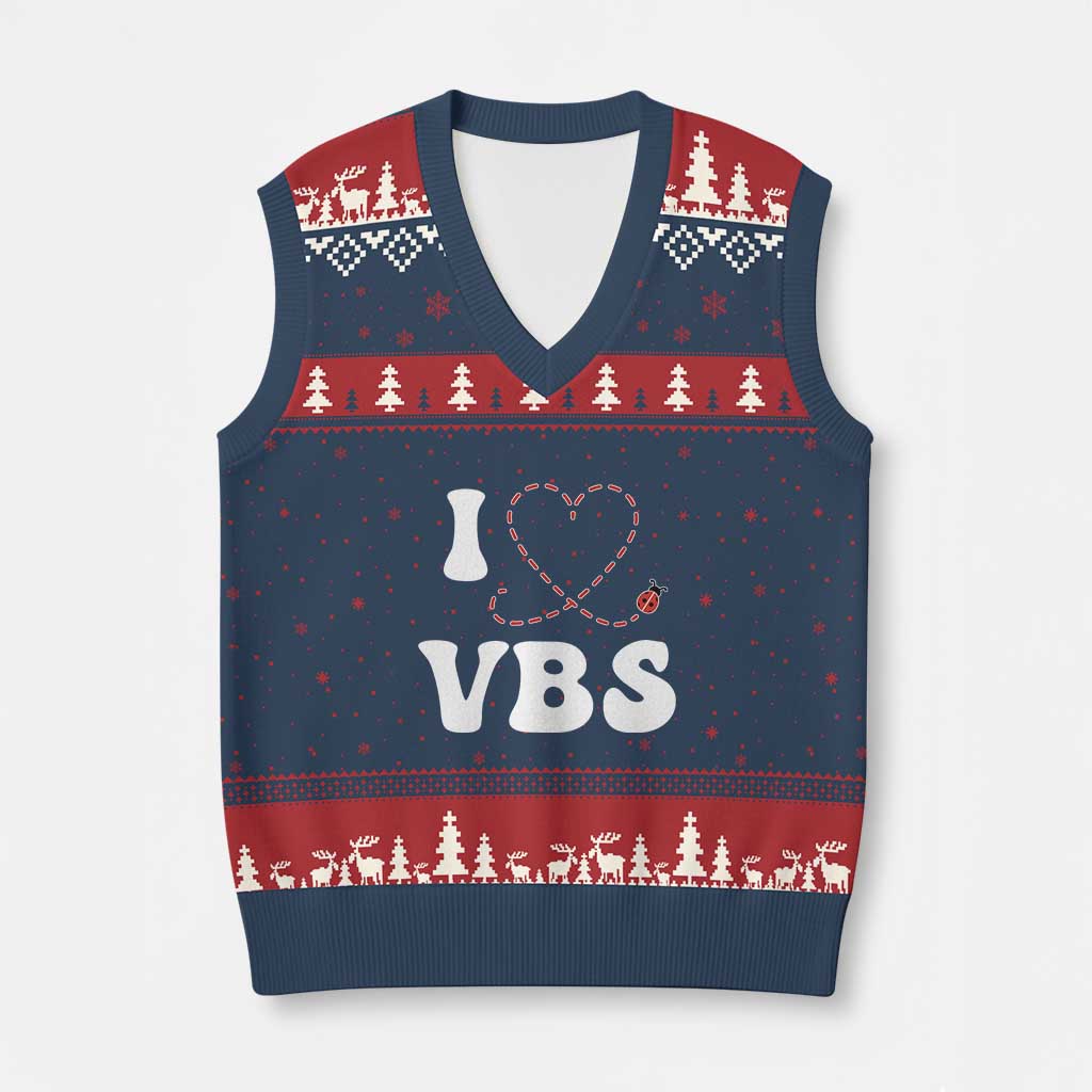 I Love VBS 2025 V-Neck Knit Sweater Vest Vacation Bible School Ladybug VBS Team - Wonder Print Shop