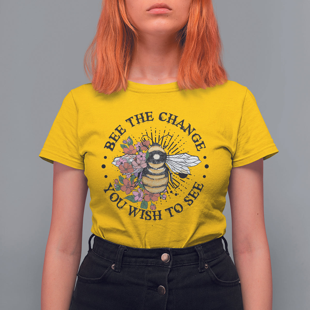 Bee The Change You Wish To See Floral Bee Inspirational Shirt for Women, Bee T-shirt, Bee Lover Gift, Insect Shirts, Spiritual Shirt T Shirt For Women - Wonder Print Shop