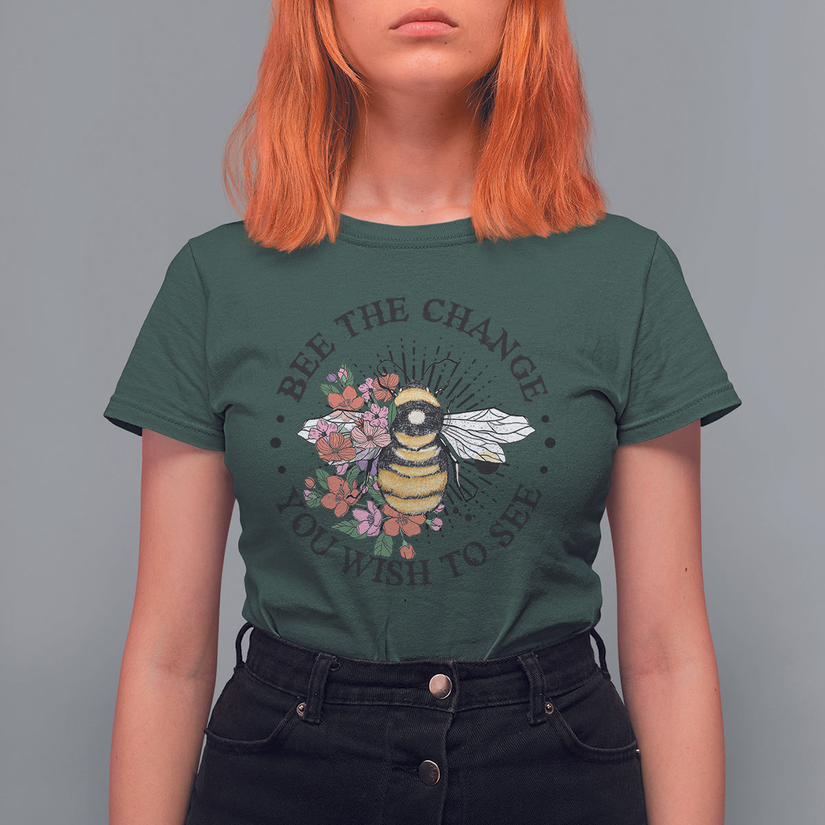 Bee The Change You Wish To See Floral Bee Inspirational Shirt for Women, Bee T-shirt, Bee Lover Gift, Insect Shirts, Spiritual Shirt T Shirt For Women - Wonder Print Shop