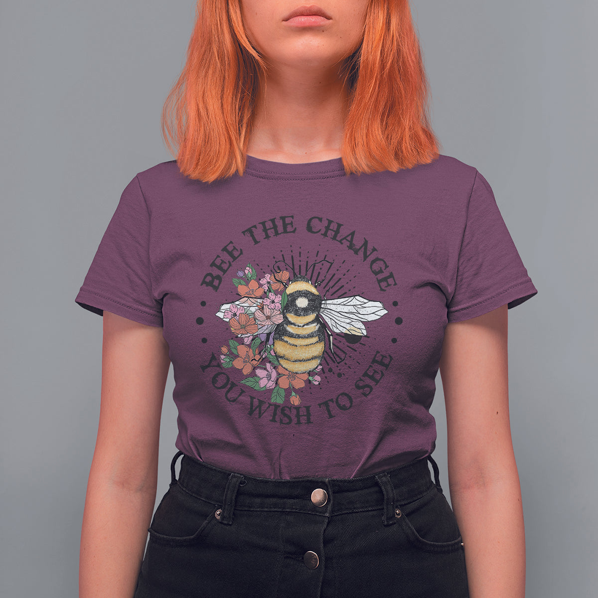 Bee The Change You Wish To See Floral Bee Inspirational Shirt for Women, Bee T-shirt, Bee Lover Gift, Insect Shirts, Spiritual Shirt T Shirt For Women - Wonder Print Shop