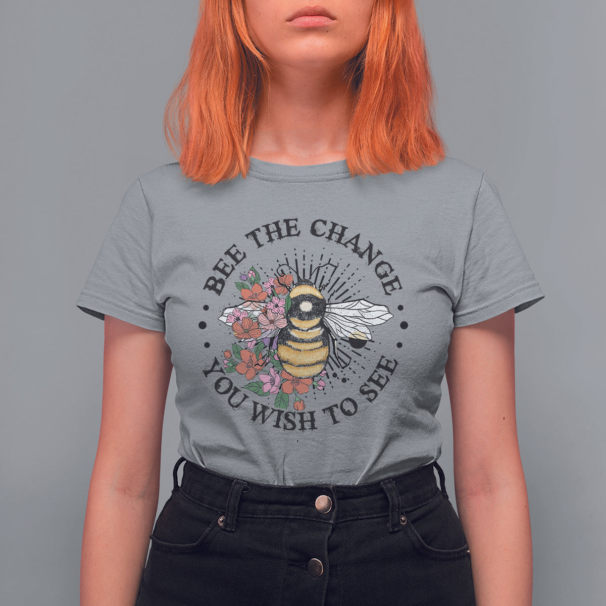Bee The Change You Wish To See Floral Bee Inspirational Shirt for Women, Bee T-shirt, Bee Lover Gift, Insect Shirts, Spiritual Shirt T Shirt For Women - Wonder Print Shop