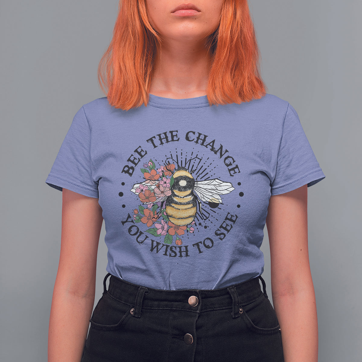 Bee The Change You Wish To See Floral Bee Inspirational Shirt for Women, Bee T-shirt, Bee Lover Gift, Insect Shirts, Spiritual Shirt T Shirt For Women - Wonder Print Shop