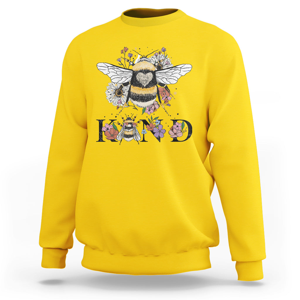Be Kind Bee Kind Floral Bee Inspirational Retro Shirt for Women, Bee T-shirt, Bee Lover Gift, Insect Shirts, Spiritual Shirt Sweatshirt - Wonder Print Shop