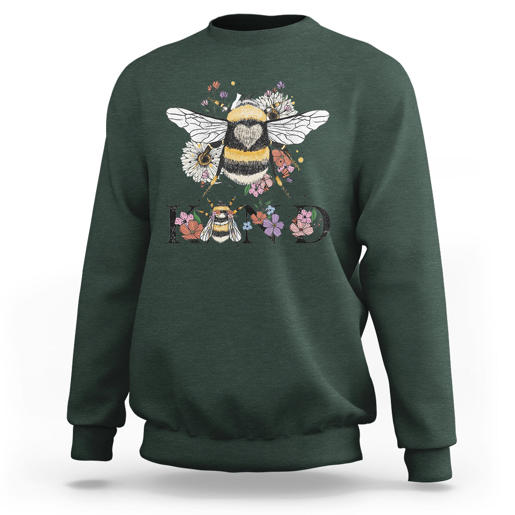 Be Kind Bee Kind Floral Bee Inspirational Retro Shirt for Women, Bee T-shirt, Bee Lover Gift, Insect Shirts, Spiritual Shirt Sweatshirt - Wonder Print Shop