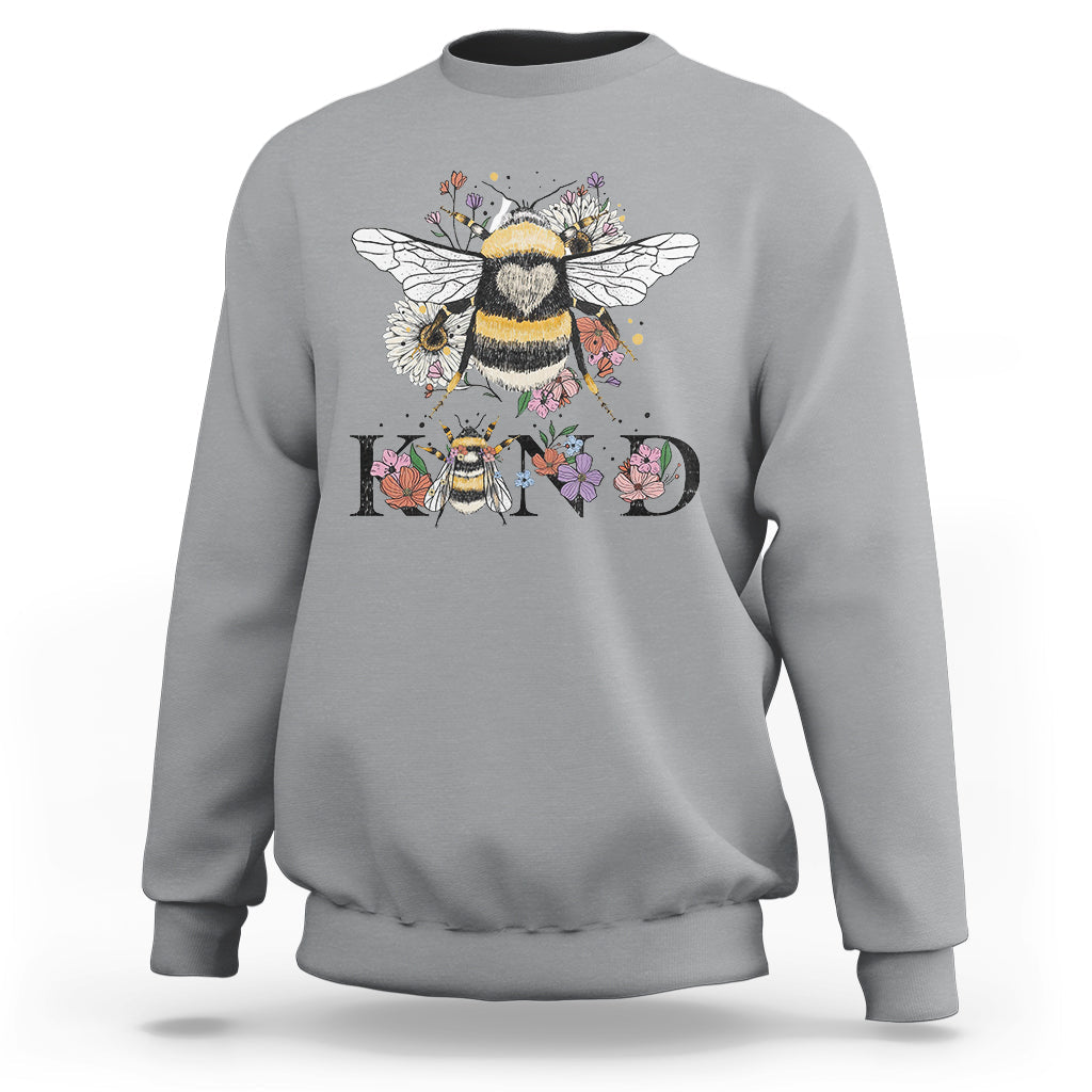 Be Kind Bee Kind Floral Bee Inspirational Retro Shirt for Women, Bee T-shirt, Bee Lover Gift, Insect Shirts, Spiritual Shirt Sweatshirt - Wonder Print Shop