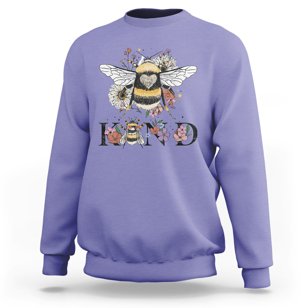 Be Kind Bee Kind Floral Bee Inspirational Retro Shirt for Women, Bee T-shirt, Bee Lover Gift, Insect Shirts, Spiritual Shirt Sweatshirt - Wonder Print Shop