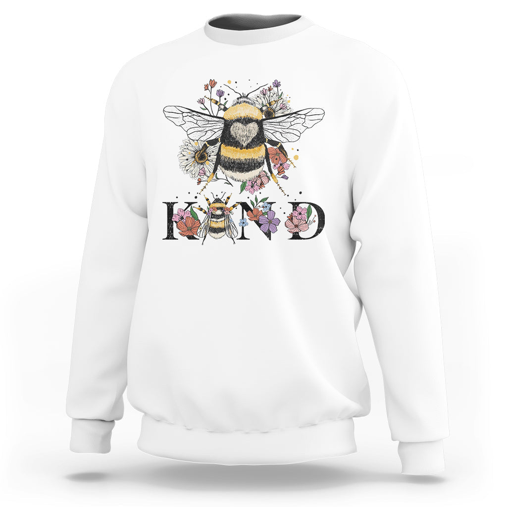 Be Kind Bee Kind Floral Bee Inspirational Retro Shirt for Women, Bee T-shirt, Bee Lover Gift, Insect Shirts, Spiritual Shirt Sweatshirt - Wonder Print Shop