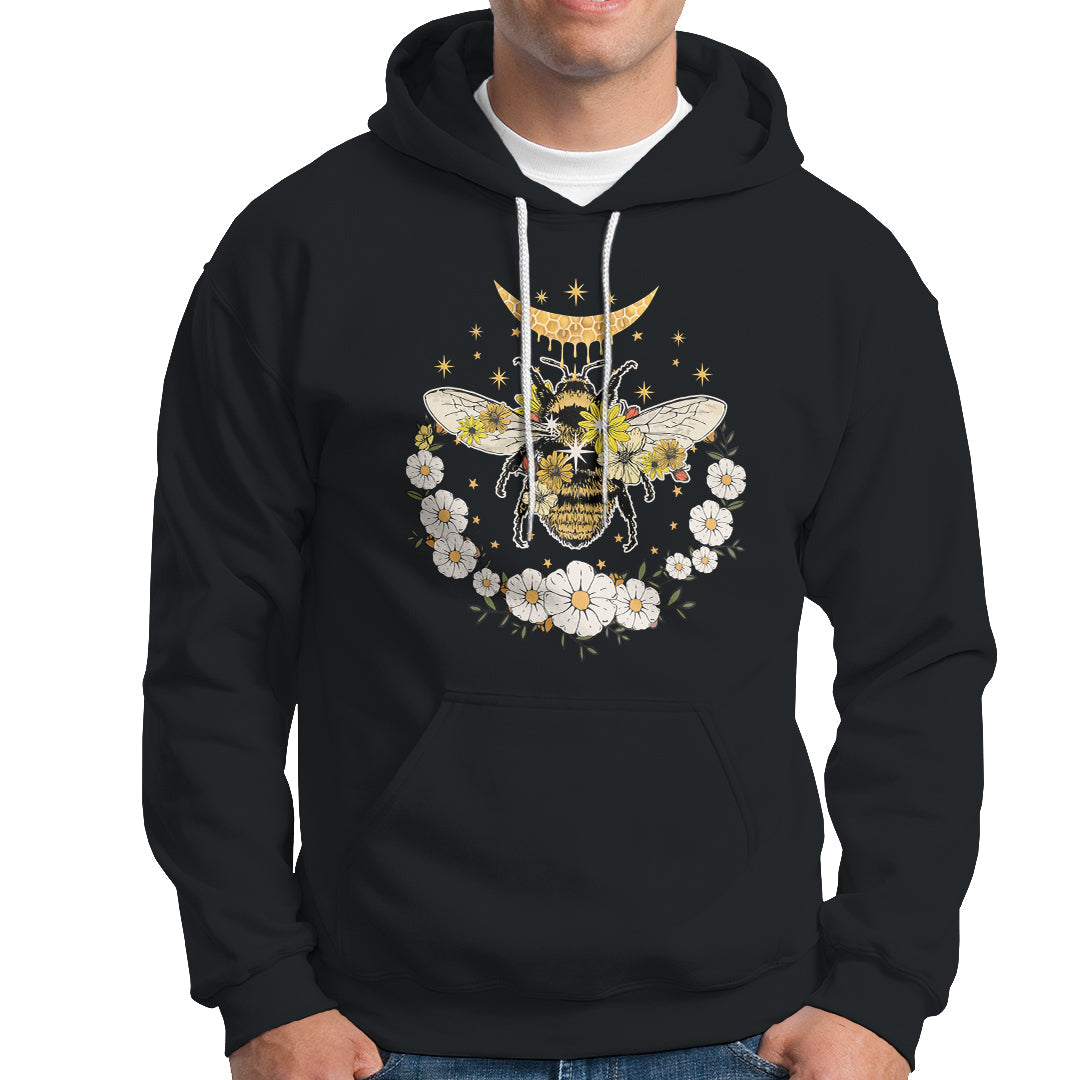 Celestial Retro Floral Bee And Crescent Moon Beehive Honey Bee Shirt for Women, Bee T-shirt, Bee Lover Gift, Insect Shirts, Spiritual Shirt Hoodie - Wonder Print Shop
