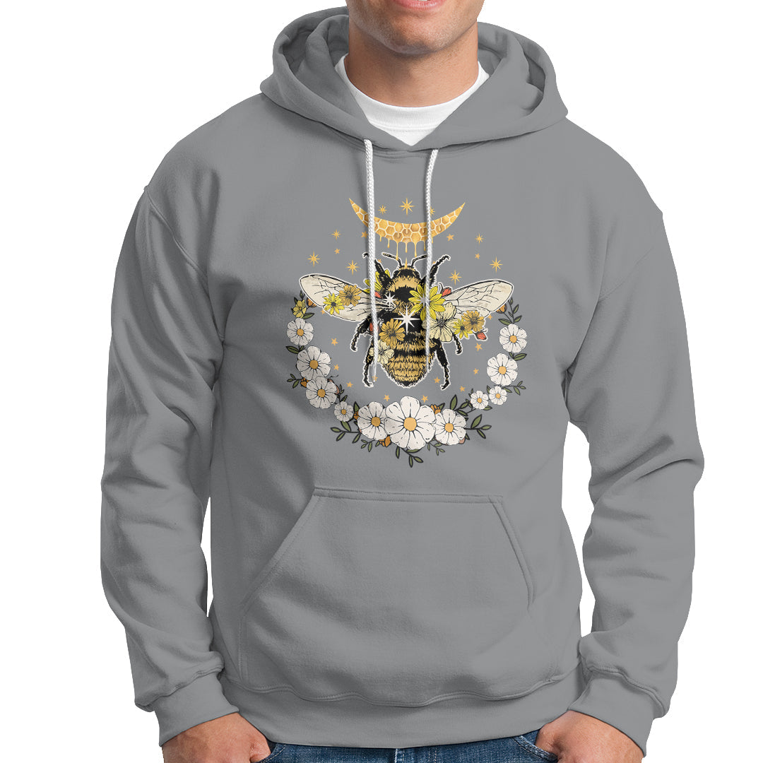 Celestial Retro Floral Bee And Crescent Moon Beehive Honey Bee Shirt for Women, Bee T-shirt, Bee Lover Gift, Insect Shirts, Spiritual Shirt Hoodie - Wonder Print Shop