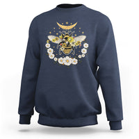 Celestial Retro Floral Bee And Crescent Moon Beehive Honey Bee Shirt for Women, Bee T-shirt, Bee Lover Gift, Insect Shirts, Spiritual Shirt Sweatshirt - Wonder Print Shop