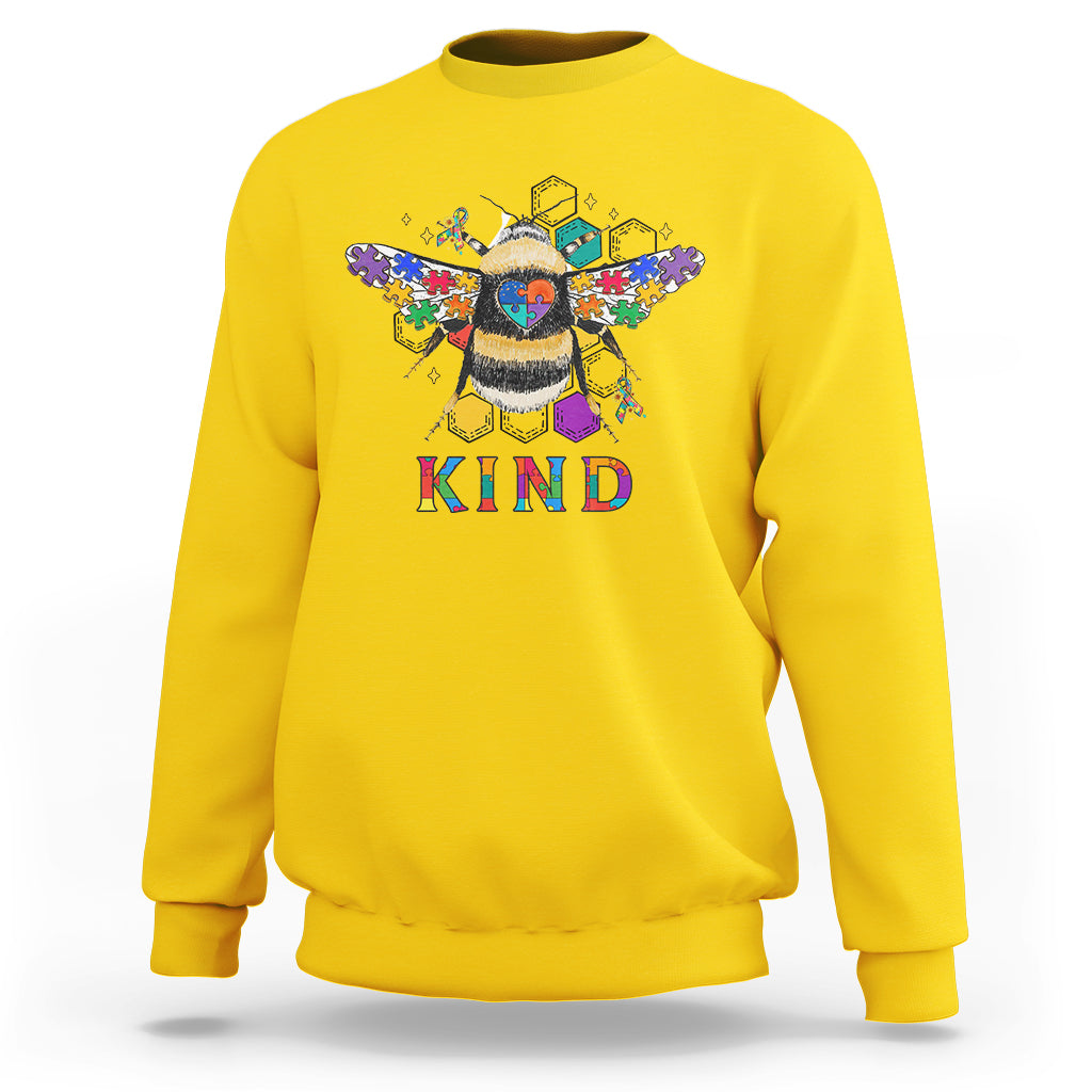 Be Kind Bee Kind Autism Bee Inspirational Retro Shirt, Bee T-shirt, Bee Lover Gift, Insect Shirts, Spiritual Shirt, Awareness Shirt Sweatshirt - Wonder Print Shop