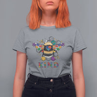 Sport gray bee graphic T-shirt with KIND text and a colorful winged bee character.