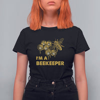 Black Beekeeper T-shirt with bee hive graphic and “I’M A BEEKEEPER” lettering