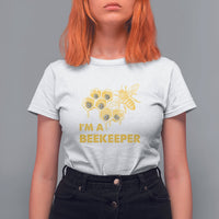 White Beekeeper T-shirt with bee hive graphic and “I’M A BEEKEEPER” lettering
