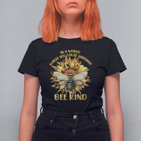Black bee-themed "Bee Kind" T-shirt with large floral bee graphic on chest