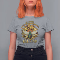 Light gray "Bee Kind" T-shirt with large floral bee graphic centered on chest