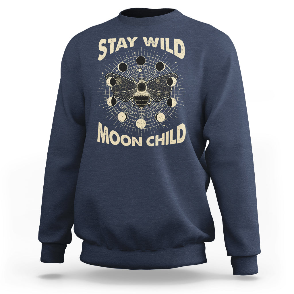 Stay Wild Moon Child Retro Geometric Bee Moon Phases Spiritual Shirt, Bee T-shirt, Bee Lover Gift, Insect Shirts, Spiritual Shirt, Sweatshirt - Wonder Print Shop