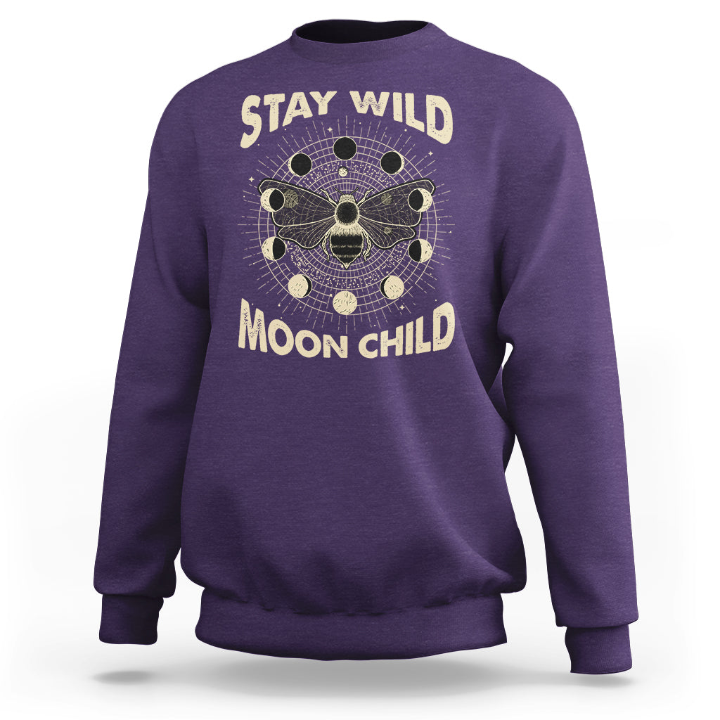 Stay Wild Moon Child Retro Geometric Bee Moon Phases Spiritual Shirt, Bee T-shirt, Bee Lover Gift, Insect Shirts, Spiritual Shirt, Sweatshirt - Wonder Print Shop